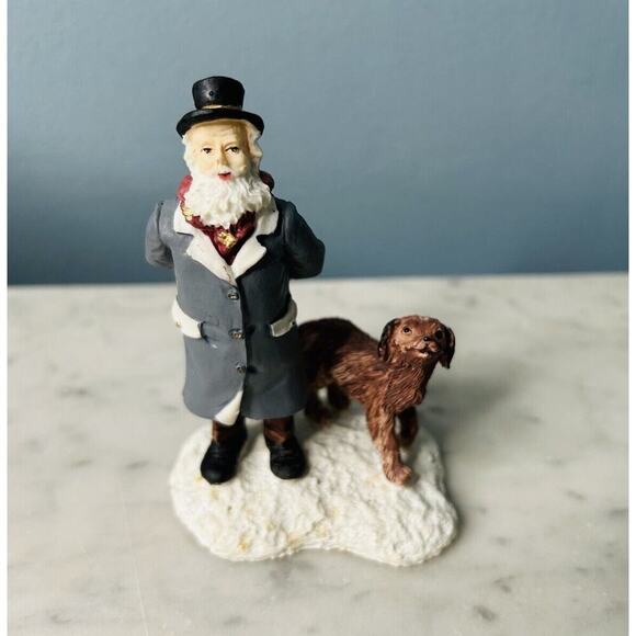 Mervyn's Village Square Man Walking With Dog 1991 Figurine Holiday Christmas - Picture 1 of 7